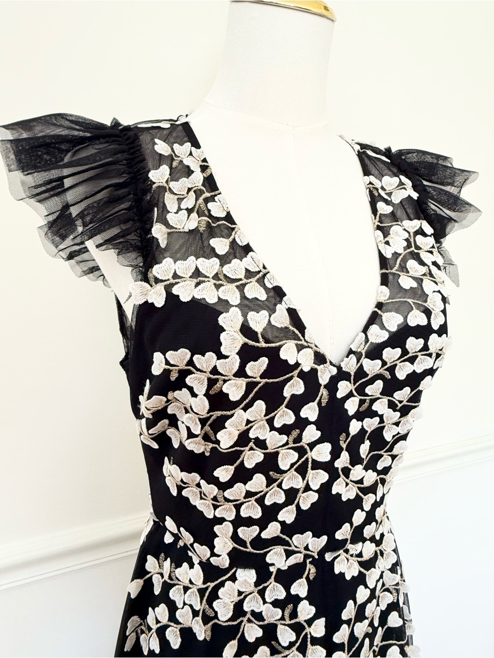 BCBGMaxAzria Black Dress with White Floral Appliqué - Picture 6 of 9